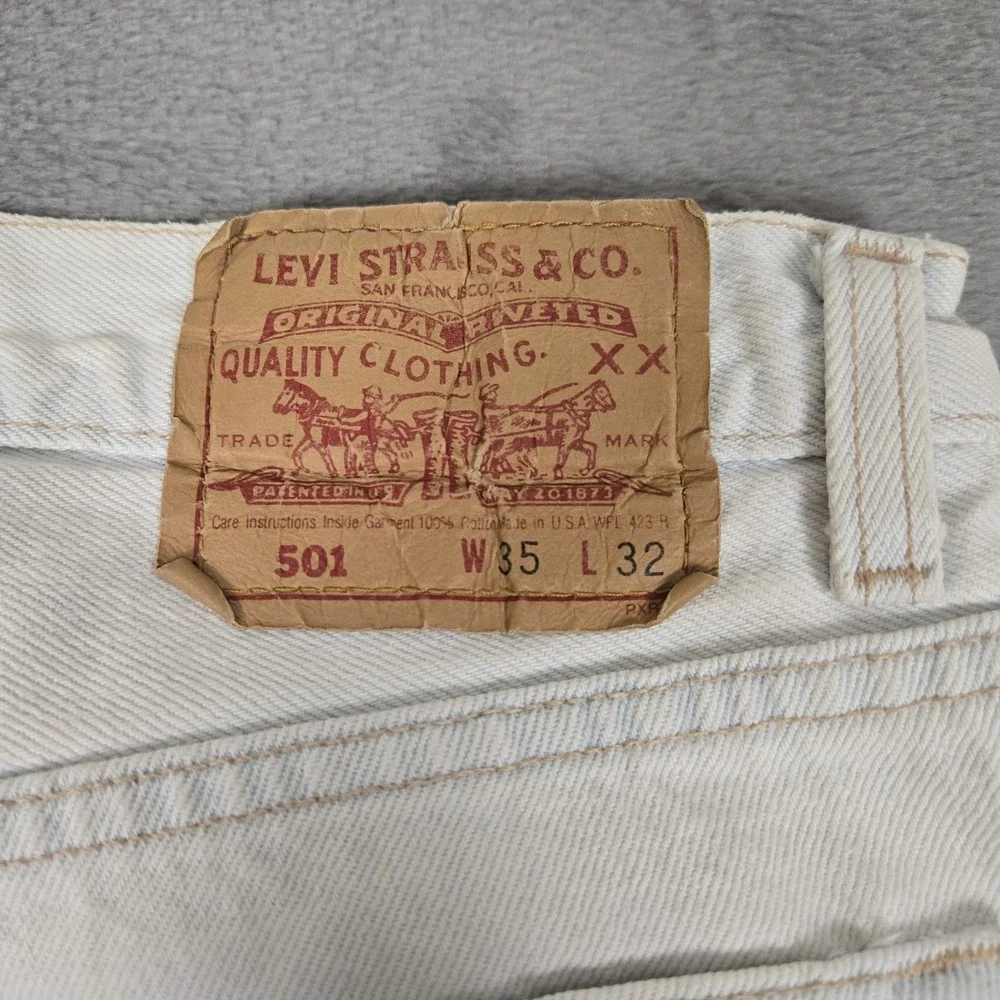 Vintage Levis 501 Jeans Mens 35x32 (Fit 32x30) White Straight Button Fly USA 80s